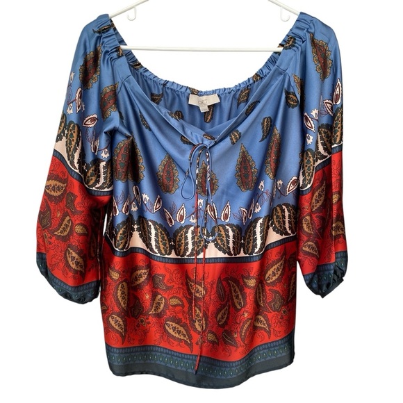Loft Bohemian Off The Shoulder Peasant Top Women’s M Multicolor Paisley Print - Picture 1 of 10